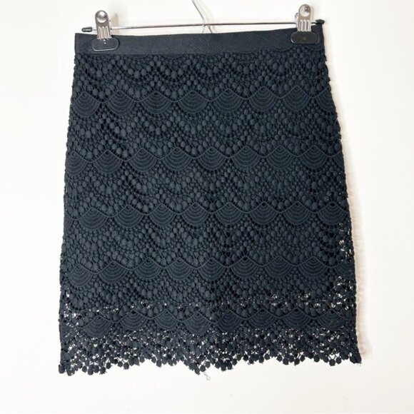 MANGO Women's Mini Skirt Black Lace High rise waist Scalloped hem Size XS - Picture 11 of 13